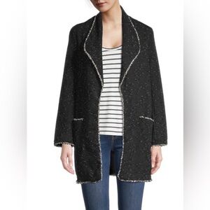 Max Studio women’s long sleeve open front tweed jacket with frayed edges Small